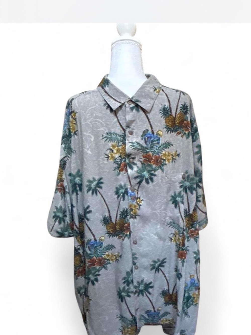 Men's batik bay big and tall  Grey Tropical Print Button-Up Shirt 4 xl